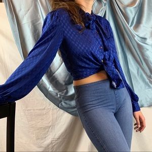 Vintage Blue Silk Secretary Blouse